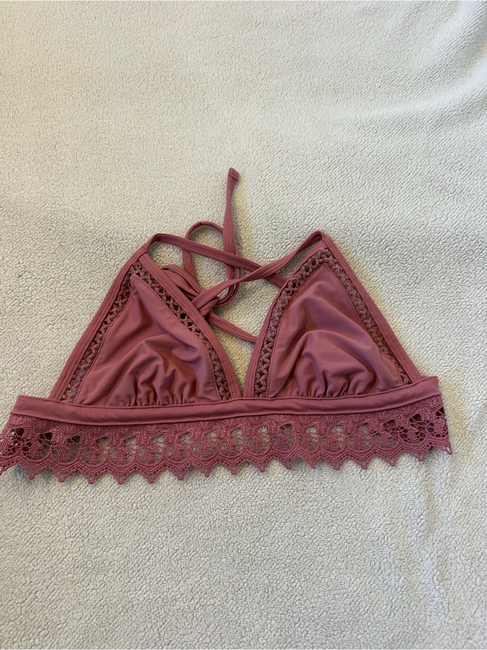 Mauve Crochet Lace Triangle Bikini Top D Cup Size M Strappy